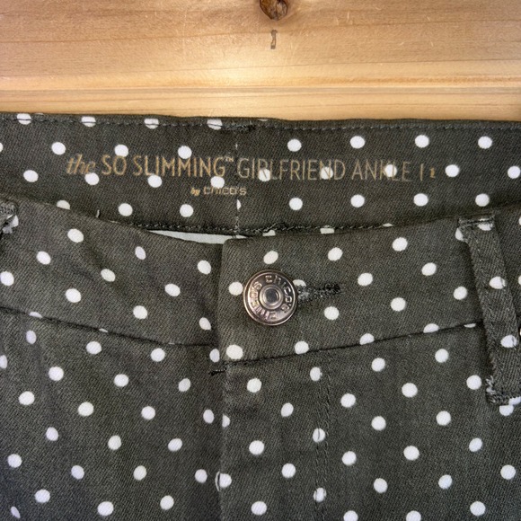 Chicos Pants Womens 1 So Slimming Black and White Polka Dot Girlfriend Ankle - Picture 2 of 8